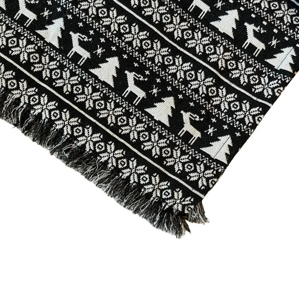 Rachel Zoe Christmas Tree Reindeer Table Runner 16x90 Holiday Black & White New